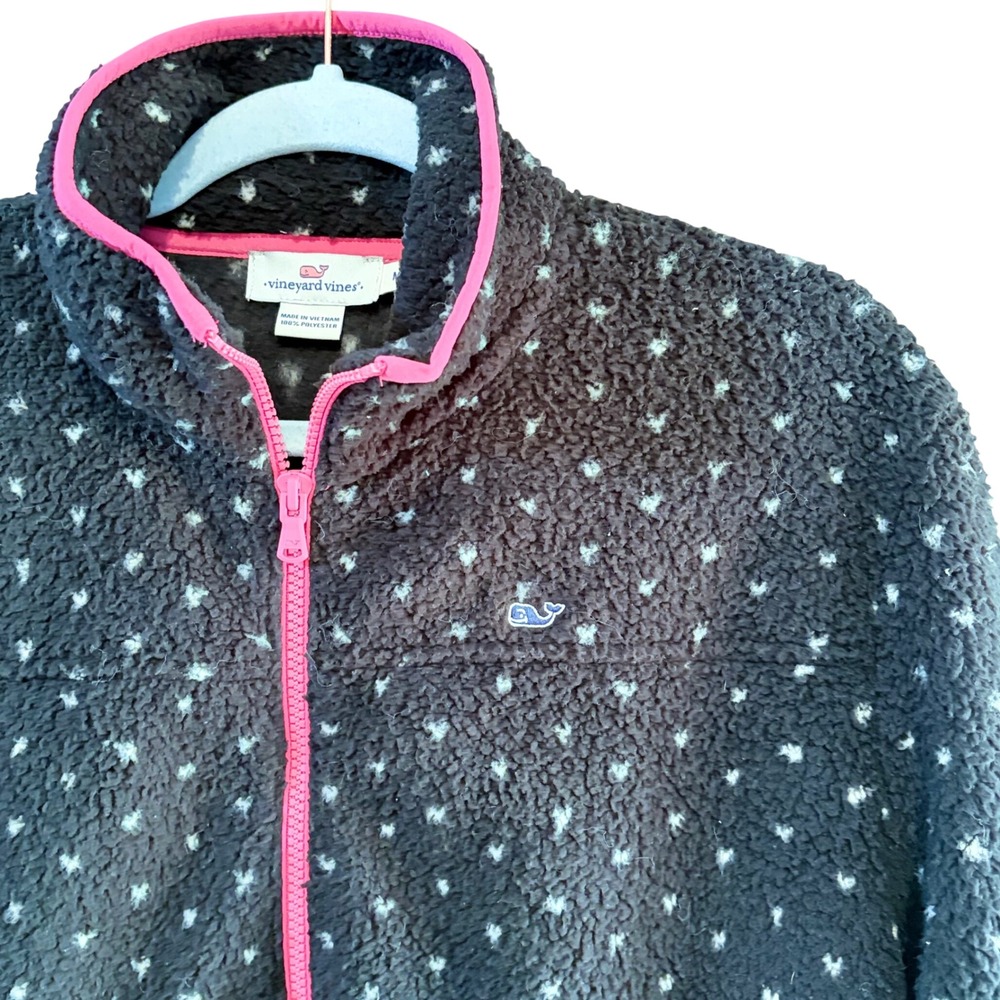 Vineyard Vines Womens polka dot Sherpa Fleece Quarter Zip Shep Shirt Navy Pink - Picture 2 of 6